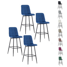 Set 4 Sgabelli in Velluto VELVETTE Struttura Nera con Schienale e Poggiapiedi