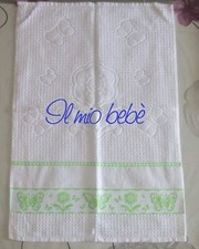 Strofinaccio Cucina  Con TELA Aida Da Ricamare Farfalle Verde Bianco 