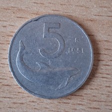 rara moneta cinque lire anno 1951 repubblica italiana five lire coin year 1951 i