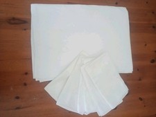 TOVAGLIA BIANCA RETTANGOLARE +6 TOVAGLIOLI CORREDO D'EPOCA