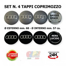 Set n. 4 Tappi Coprimozzo per Audi 68 mm. Cerchi Borchie Logo auto emblema Ruote