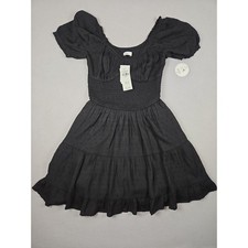 Mini abito nero smocked Hollister nuovo con etichetta taglia small svizzero a pois manica a sbuffo