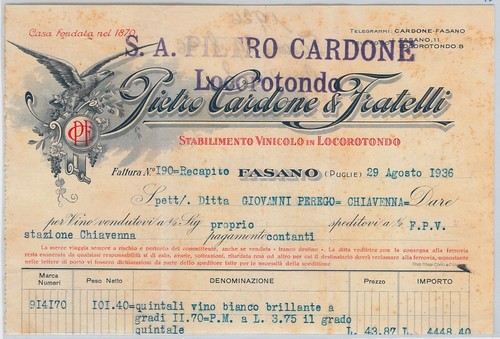 Fattura epoca azienda vini - d'epoca,