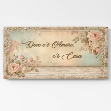 Quadro Shabby Chic su Tela –Q1425- Stampa Floreale, Arredo Romantico per Casa