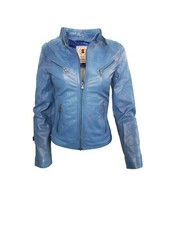 Giacca biker donna blu in vera