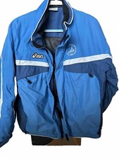 ASICS Giacca Uomo XL Blu Bianco Torino 2006 Olimpiadi Cappotto Tasche Pesanti Vintage