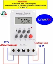 Timer temporizzatore 12 V AC/DC -    programmabile giornaliero-settimanale