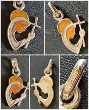 Ciondolo MADONNINA preghiera CROCE pendente?medaglia AG. 800 VINTAGE 17/25 mm