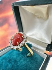 anello ring  vintage  gold ORO 18 kt 750 CORALLO SARDO  naturale VERI brillanti