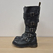 Stivali alti Dr Martens Phina fibbia biker al ginocchio verdi pelle morbida taglia UK 6