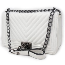 Borsa donna tracolla bianca trapuntata con catena borsetta da passeggio elegante