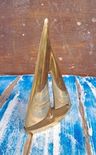 Barca a Vela in Ottone Vintage Arredo Nautico Veliero Design Modello Regata