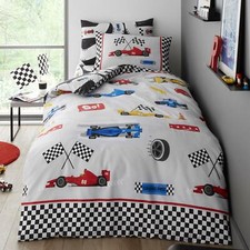 Set copripiumino singolo bambini Racing Cars ragazzi due lati biancheria da letto bandiere a scacchi
