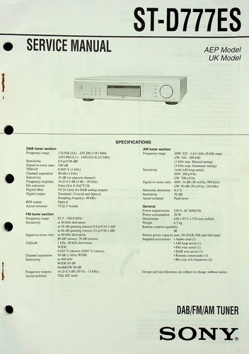 Service manual sony d777es - service, st-d777es