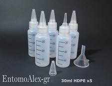 flaconi bottiglie 30ml x5 HDPE contagocce GRADUATI +IMBUTO liquidi laboratorio