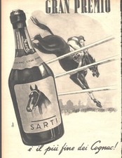 PUBBLICITA'1942 COGNAC SARTI GRAN PREMIO CAVALLO SALTO OSTACOLI IPPICA IPPODROMO