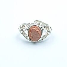 ANELLO DONNA CORALLO ROSA ANTICO ARGENTO 925 RODIATO ORO BIANCO  REGOLABILE 