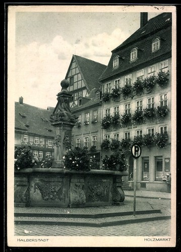 Cartolina halberstadt mercato - cartolina, halberstadt,