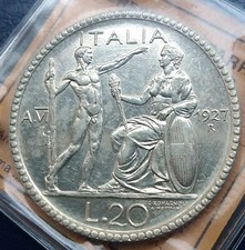 MONETA REGNO V.E.III 20 LIRE LITTORE 1927 A.VI,ROMA,AG 15 GR,PERIZIA QFDC