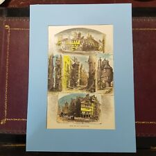 Old woodcut  Print handcoloured Picturesque Old Edinburgh city views Scotland