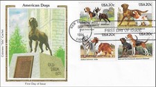 Terrier Beagle Collie Retriever Alaskan Malamute Coonhound cane USA seta FDC 1984