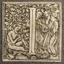 Importante Capolettera  "I"  Iob Giobbe Grafica antica Xilografia Sec. XVI