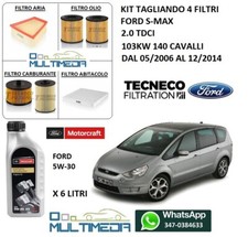 KIT TAGLIANDO FILTRI OLIO ORIGINALE FORD 5W30 FORD S-MAX 2.0 TDCI 103KW 140 CV
