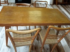 Tavolo rettangolare + 4 sedie frassino impagliate a mano cordino vintage -URDE