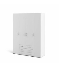 ARMADIO 4 ANTE BATTENTI "SPACE" CON 3 CASSETTI BIANCO 154X49,5X200,4 CM