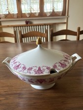 Zuppiera Vintage In Porcellana H&C Heinrich Bavaria, Decoro Floreale Rosa E Oro