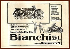 PUBBLICITA' 1925  MOTO BIANCHI 350 CC. MODELLO B.N. 1924 VELOCE LEGGERA PIRELLI