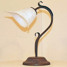 LUME DA COMODINO LUMETTO ARTIGIANALE ART.194 FERRO BATTUTO FORGIATO VETRO