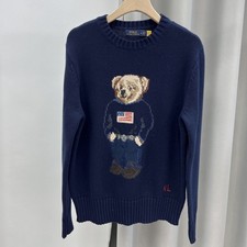 Maglione maglione maglia cotone Polo Bear blu scuro Ralph Lauren taglia L
