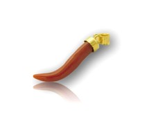 Ciondolo cornetto pendente di corallo rosso con oro 18 750 da uomo e per donna
