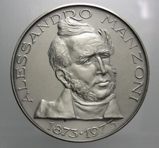 MEDAGLIA ALESSANDRO MANZONI 1873-1973 CENTENARIO I PROMESSI SPOSI IN ARGENTO 925