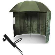 Ombrello NGT Carp Fishing 45 pollici VERDE + zip su lenzuolo laterale + BROLLY SPIKE!
