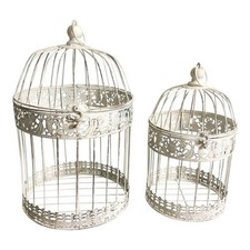 Amicasa Gabbia uccelli Set 2 pz Bianco anticato