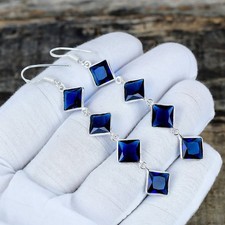 Orecchini In Argento Sterling 925 Con Gemma Blu Zaffiro Creato In Laboratorio