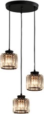 NICRX Lampada a sospensione in cristallo a 3 luci, Nero lampada da soffitto