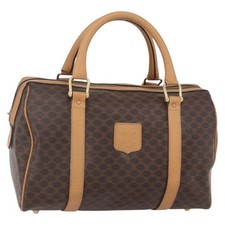 Borsa CELINE Macadam Canvas Boston pelle PVC marrone oro Auth 150119