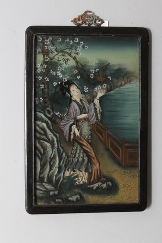 Antico dipinto vetro geisha - dipinto, su