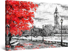 Quadro Su Tela Albero Rosso E Big Ben Di Londra - Quadri Moderni Astratti - Stam