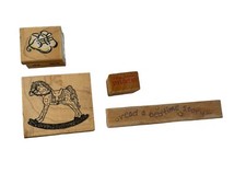 Rocking Horse Baby Shoes Delivery Rubber Wood Mounted Stamp Crafting LOT #2158