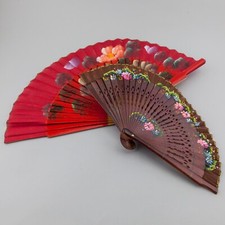 Ventagli vintage - set di 2 - in legno laccato - dipinti a mano - fiori floreale