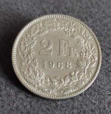 Moneta Svizzera 2 Franchi 1968 Cupronichel  SPL+ Poco Circolata