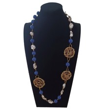 collana lunga pietre dure blu perle barocche bianche bigiotteria regalo signora