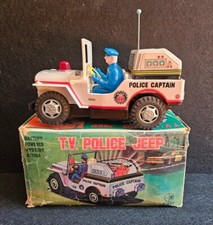 Tv Police Patrol Jeep Tin Battery Op. Toy First Taiwan 1960s MIB