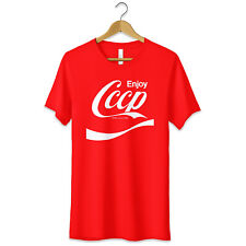 T-Shirt Maglietta Enjoy CCCP Fedeli alla Linea Parodia Coca Cola Bianca Rossa