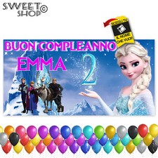 Striscione COMPLEANNO BANNER PERSONALIZZATO FROZEN ELSA ANNA FESTA NOME ED ETA'