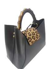 MAxi Borsa VERA PELLE donna ragazza nera animalier leopard PROMO